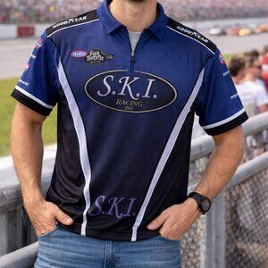 S.K.I Racing Inc Men's  M Pullover Jersey 1/4 Front Zipper Front Pocket Blue GUC